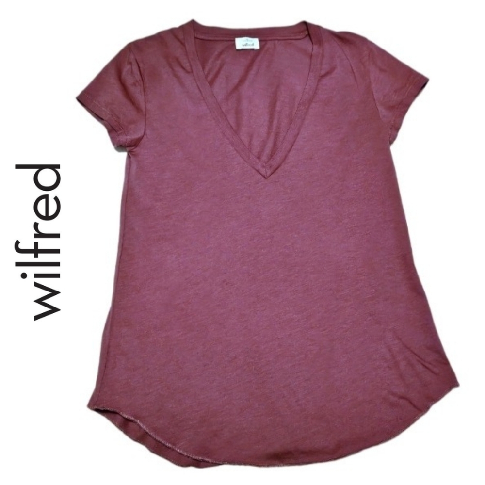 Aritzia Wilfred V-Neck T-Shirt - Cap Sleeves - Purple Rose Red - Size XS